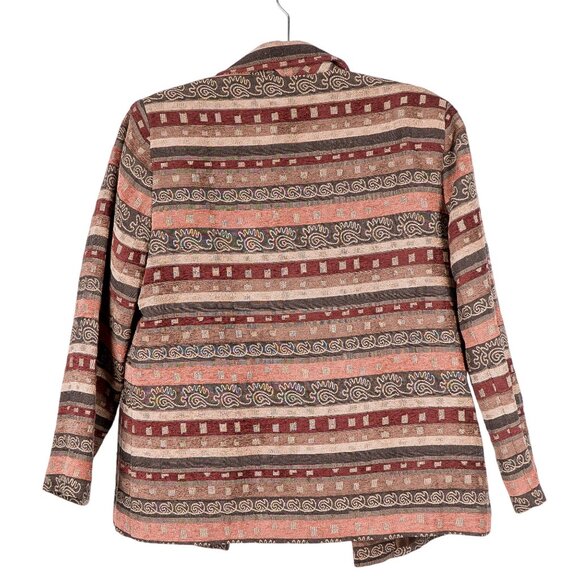 Alfred Dunner Jacket 8 Womens Beads Striped Tapestry Open Front Cotton Blend Tan - Picture 6 of 6